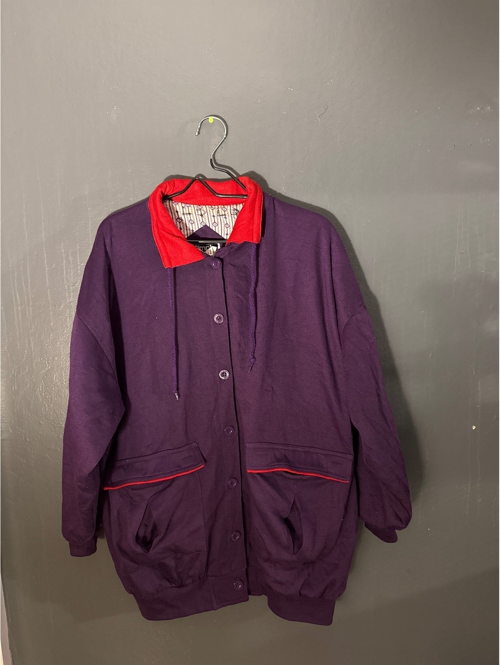 Simply Basic Purple and Red Button-Up Jacket with Pockets